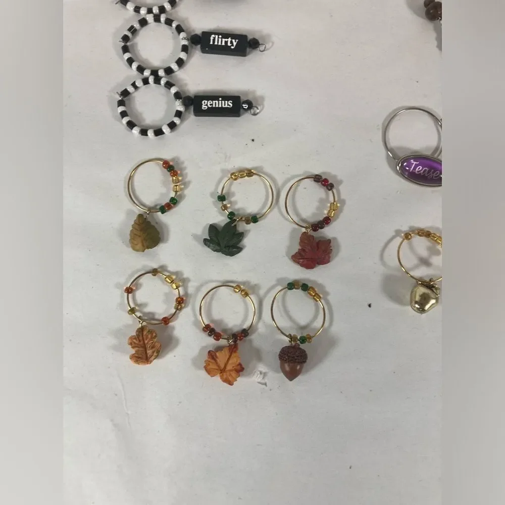 Vtg Lot 35 Wine Glass Charms Santa Fall Rustic Fruit Whimsical Girls Bunko Night